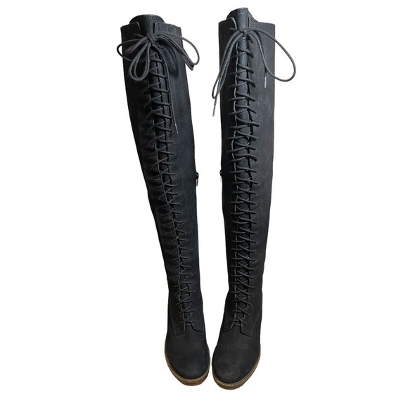 Lucky Brand Riddick Womens Round Toe Leather Black Over the Knee Boot Size‎ 6. - Picture 3 of 11